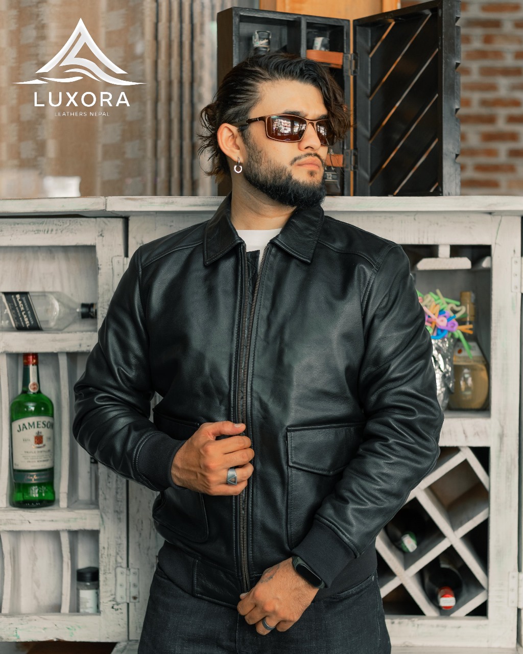 Men’s Bomber Half Leather Jacket (RMJ